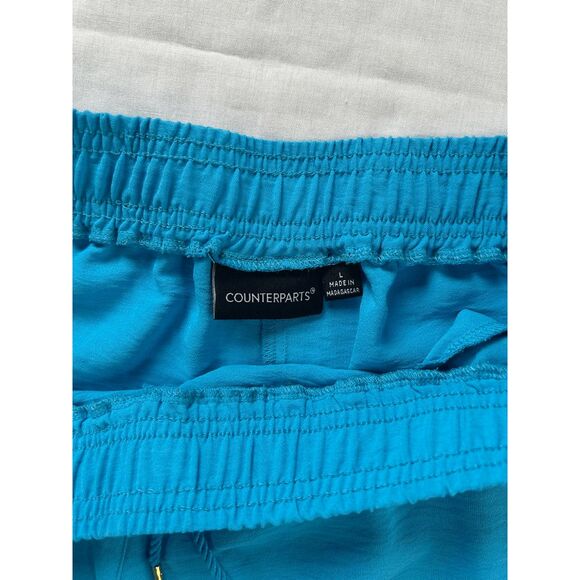 Women's Blue Lightweight Drawstring Summer Pants, Size Large, Wide Leg, Flowy - Picture 2 of 7